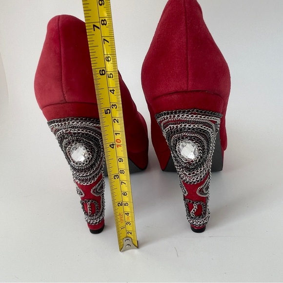 Naughty Monkey Red Suede Heels with Platform Sole - Picture 4 of 14